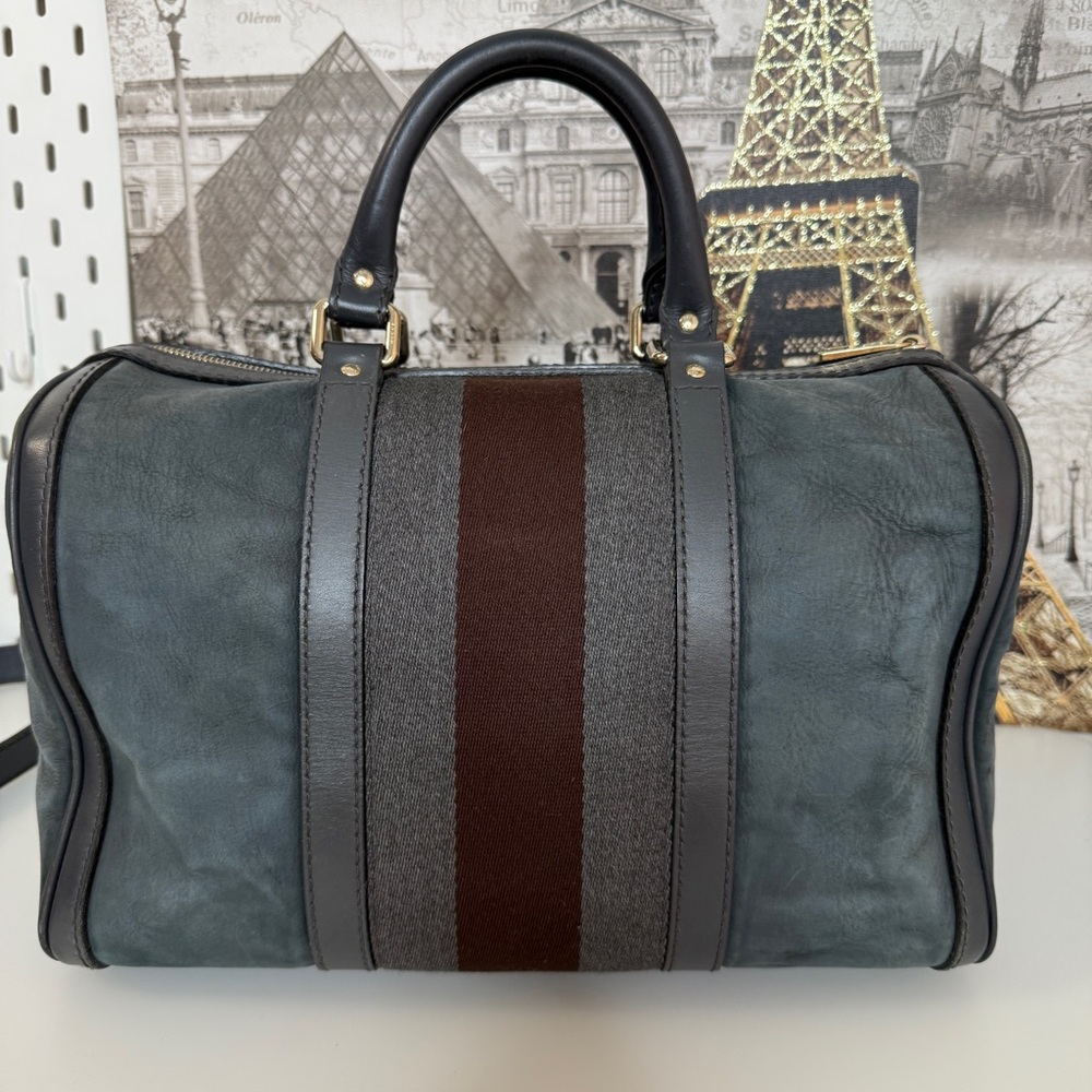 Gucci Metallic Silver and Rich Brown Leather